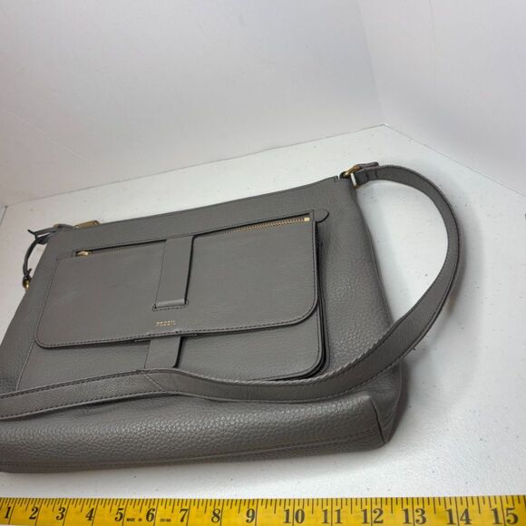 Fossil Kinley Gray Pebbled Leather Adjustable Crossbody Shoulder Bag Purse - Picture 13 of 13